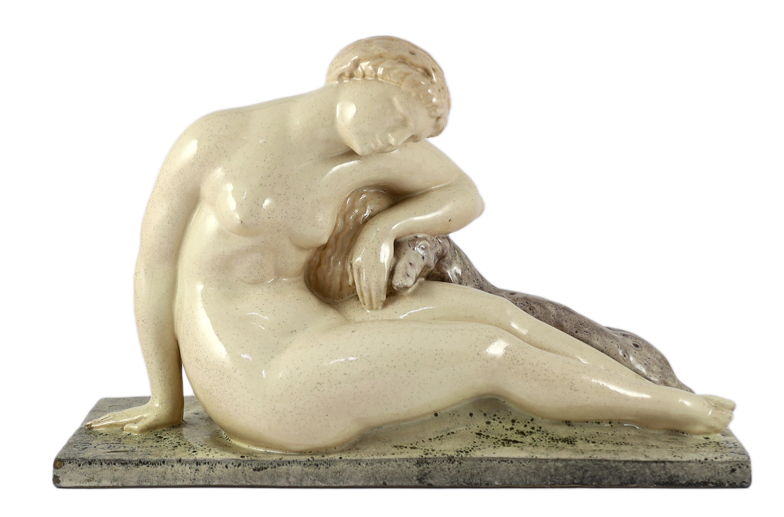 Georges Chauvel (French 1886-1962). An Art Deco ceramic figure of a sleeping Diana